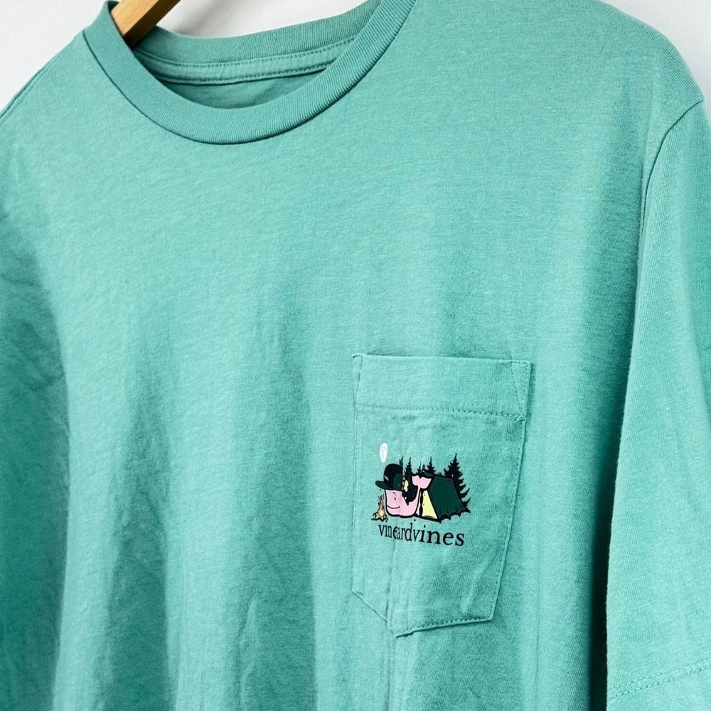 Vineyard Vines Mens Camping Whale Pocket T-Shirt Green Cotton Graphic Tee Sz M - Picture 5 of 8